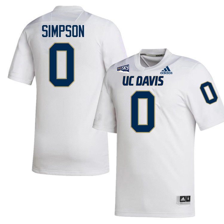 UC Davis Aggies #0 Ian Simpson College Football Jerseys, Uniforms Stitched Sale-White